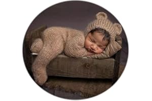 Newborn Boy Photoshoot Outfits and Props Bear Bonnet with Footed Romper Infant Baby Photography Outift