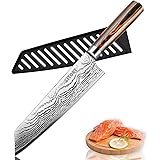 KITORY Kiritsuke Knife Chef`s Knife 7.5" Damascus Pattern Japanese Kitchen Knives with Sheath for Meats, Sushi and Vegetables