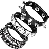 KFHENSOMR Punk Studded Bracelet 4 Pcs Black Leather Spiked Bracelet Cuff Punk Rock Rivet Cuff Emo Bracelets Wrap Bangle Snap Button Metal Wristband Emo Accessories for Men Women