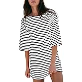 Yousify Women’s T Shirt Dress Cotton Summer Dresses 2026 Casual Loose Short Sleeve Striped Mini Dress with Pockets