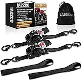 IAZZCO 10FT Retractable Ratchet Straps(2-Pack) - 1 Inch (1800 LB Break Strength) Heavy Duty Self Retracting Ratchet Straps with Soft Loops & Storage Bag for Household, Motorcycle, Truck, ATV(Black)