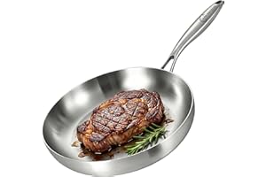 LOLYKITCH 10.25 Inch Tri-Ply Stainless Steel Frying Pan, Skillet, Induction Compatible, Dishwasher and Oven Safe