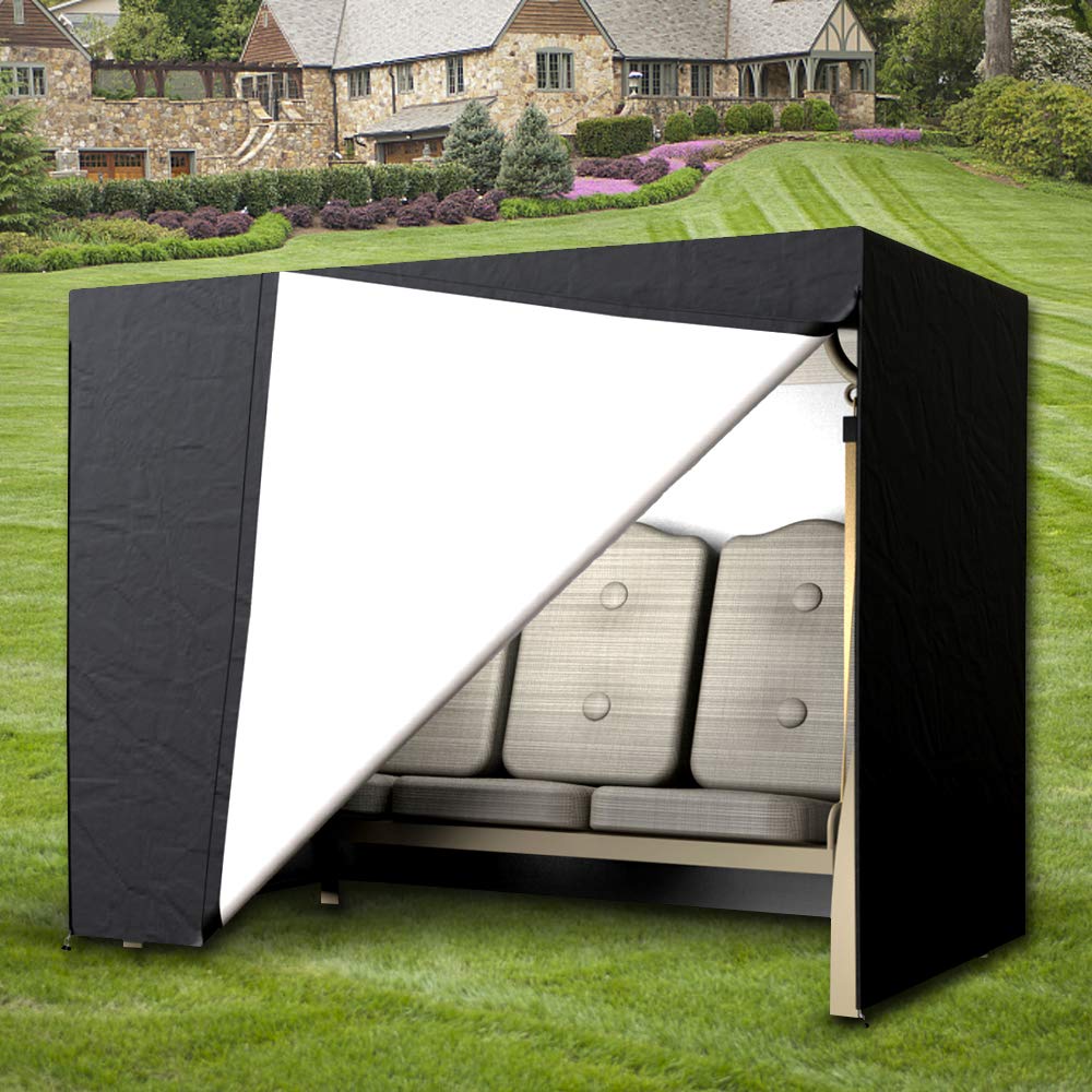 ssgthbfhf 3 Seater Garden Swing Cover Outdoor Waterproof Hammock Swing Sunshield Covers Black Heavy Duty Sun Loungers Cover (220 * 125 * 170 cm)