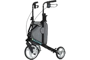 ELENKER 3 Wheel Walkers for Seniors, 3 Wheeled Rollator with 10” Wheels, Narrow Walkers for Small Spaces, Compact Folding, Ideal for Traveling, Black