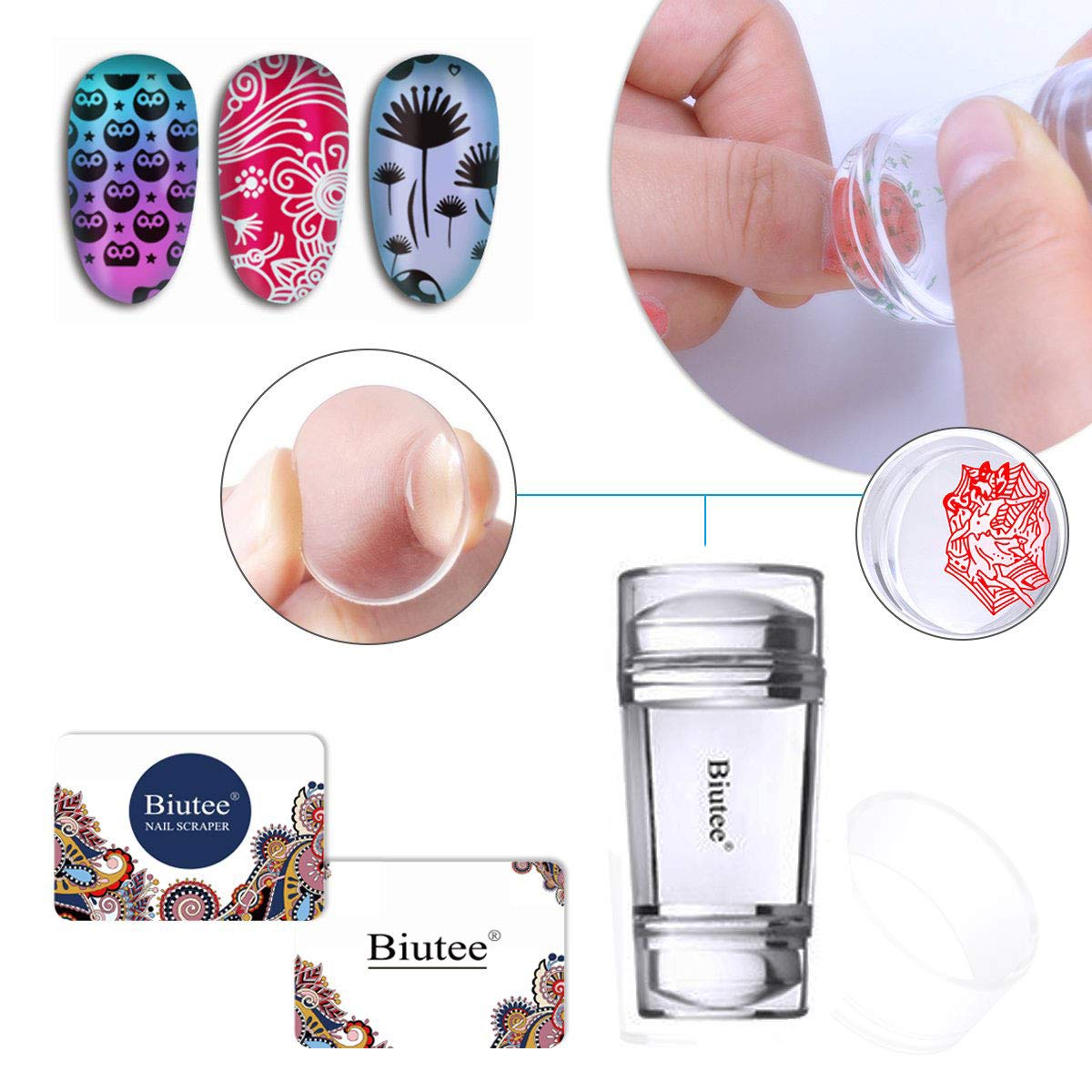 Biutee 19pcs Nail Stamp Plates set 15 plate 1Stamper 2Scraper 1storage bag Nails Art Stamping Plate Scraper Stamper Set Leaves Flowers Animal Nail plate Template Image Plate : Beauty