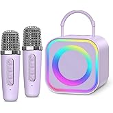 KeeKit Mini Karaoke Machine for Kids & Adults, Portable Bluetooth Speaker with 2 Wireless Microphones, TF/AUX Input, Magic Voice Effects, LED Lights for Boys, Girls, Teens