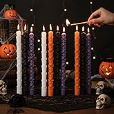 Nuanchu 12 Pack Halloween Skull Taper Candles 10 Inch Unscented Dripless Skeleton Candles for Halloween Party Decor, Table Centerpiece, Gothic Home Decoration, Spooky Gifts