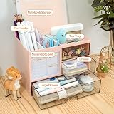 RISEMART Desk Organiser with 3 Drawers Pink 21x14.5x15.5cm Pen Holder view 2