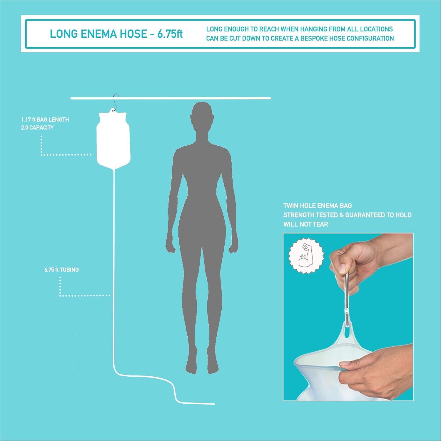 PE Enema Bag Kit Clear Non-Toxic Silicone. for Coffee and Water Colon Cleansing. 2 Quart Capacity, 6.75 Foot Long Hose, 7 Tips. BPA and Phthalates Free by Premium Enema: Health & Personal Care