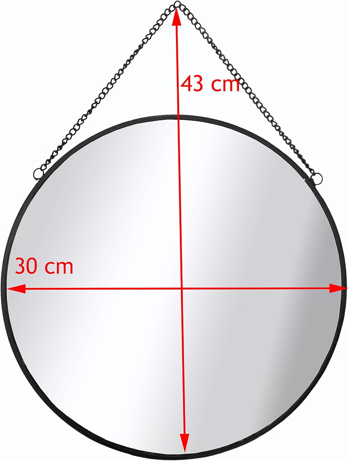 GreyZouq Black Metal Rimmed Round Mirror 30 centimeter with Hanging Chain Ideal for Bathroom Bedroom - Image 4