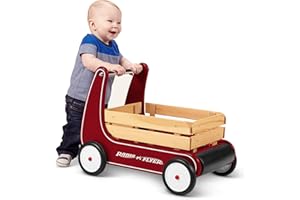 Radio Flyer Classic Walker Wagon – Wooden Baby Walker for Toddlers, Helps Build Confidence While Standing & Walking, Push Toy for Ages 1–4, Red