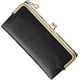 BAYITIONE Vintage Wallets for Women Large Bifold Kiss Lock Wallet for Women Leather Zip Clutch Coin Purse