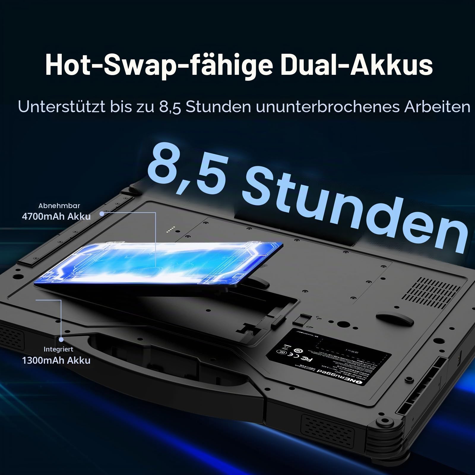 ONRugged 14" Rugged Laptop N14M, Intel Ultra 5 125H, Win 11 Pro, 32GB RAM 256GB SSD, Dual SSD-Slot, 1000 Nits Outdoor Display, 4700+1300mAh Dual-Akku, WiFi 6, IP65, 1 Jahr Garantie 4