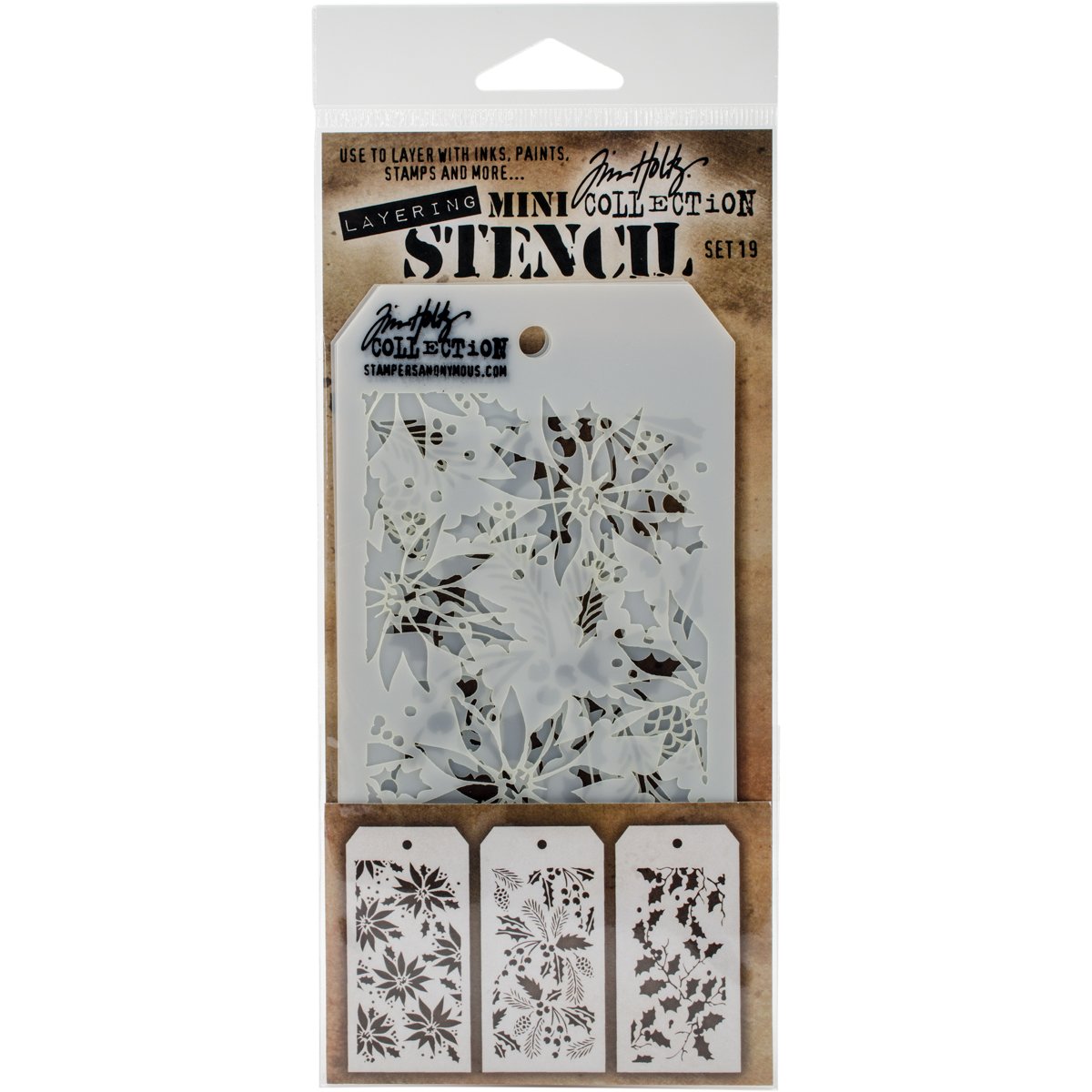 Stampers Anonymous MTS019 Tim Holtz Mini Layered Stencil Set, Multi-Colour, Pack of 3, 21.5 x 9.2 x 0.1 cm