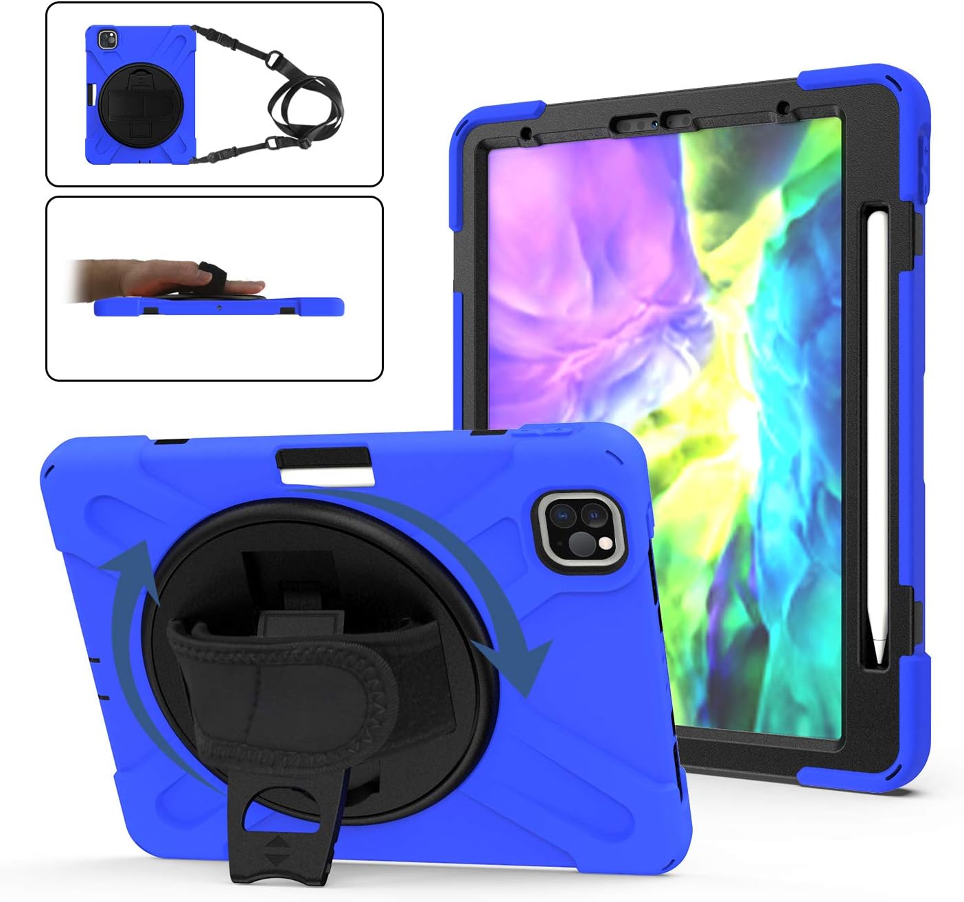 TH000 Rugged Case for iPad Pro 11 2020 Kids Friendly Shockproof Heavy Duty Protective 11-inch Cover with Pen Holder/Kickstand/Rotatable Hand Strap/Adjustable Shoulder Strap
