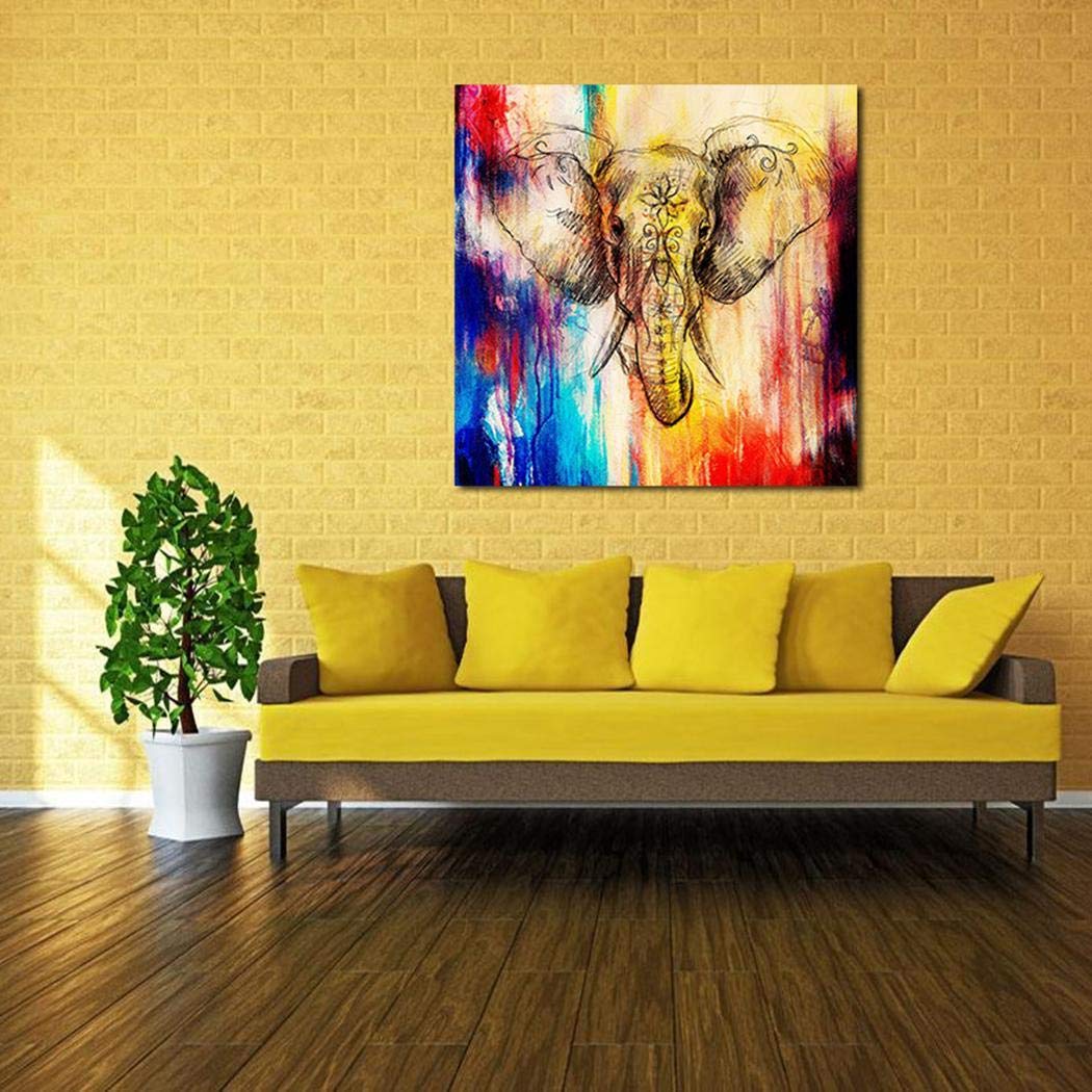 Oguine Art Abstract Elephant Flower Large Canvas Frameless Wall Art Animal Oil Painting on Canvas Print Wall Art Picture Home Wall Decor for Livingroom Bedroom Office