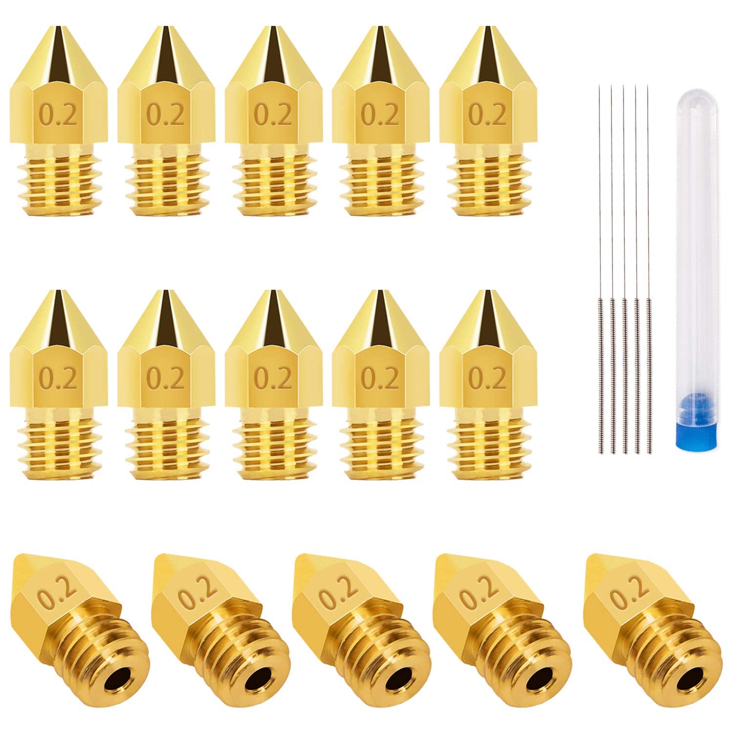 LUTER 15PCS 0.2mm 3D Printer Nozzles Extruder Nozzles for MK8 + 5 PCS 0.15mm Stainless Steel Nozzle Cleaning Needles for Makerbot Creality CR-10