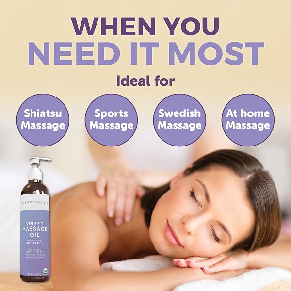 VIVA NATURALS ORGANIC MASSAGE OIL, LAVENDER SCENTED, 8 FL OZ (237 ML) – NON-GREASY, CERTIFIED ORGANIC MASSAGE THERAPY OILS