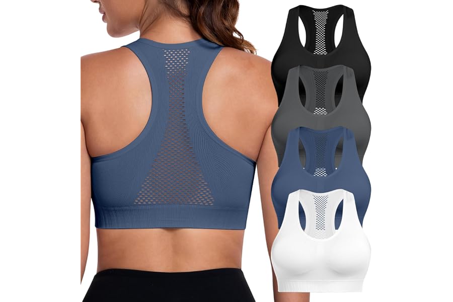 NORMOV Sports Bras for Women Workout Sets, High Support Wireless Padded Racerback Tops Exercise Athletic Underwear