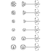 HANCAO 6 Pairs Extra Long Post Earrings Lightweight Small 316L Stainless Steel Stud Earrings for Women Hypoallergenic Cubic Zirconia Ball Ear Piercing Studs for Sensitive Ears