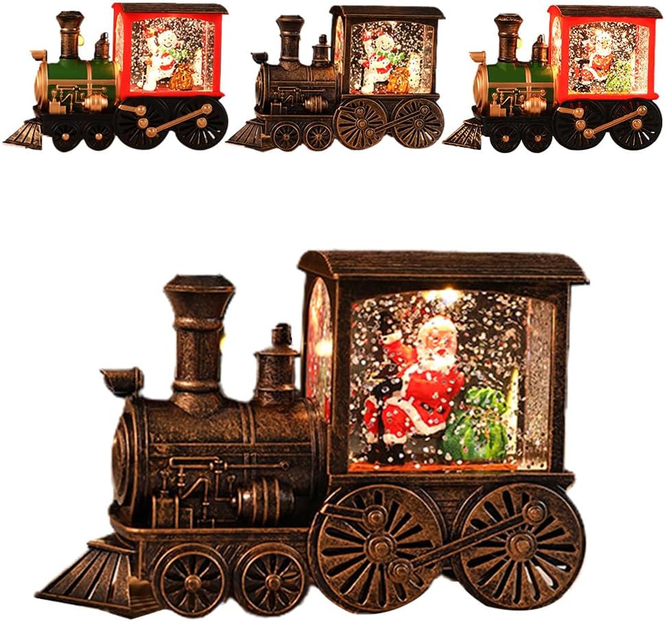 Snow Globes - 2024 New Christmas Train, Lighted Christmas Snow Globe Lantern, Battery Operated Santa Claus Snowman Train LED Water Glittering for Christmas Home Decoration Gift (Santa Claus-Bronze)