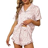 SAPJON Satin Silk Pajamas for Women 2Pcs Ruffle Notch Collar Sleepwear Button Down Short Sleeve Shorts Pjs Set Loungewear