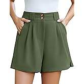 COZYPOIN Dressy Shorts for Women Casual Summer Elastic High Waisted Wide Leg Pleated Work Trouser Short with Pockets