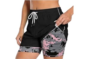 Gym Shorts for Women Fashion 2 in 1 Swim Shorts Workout Athletic Gym Pant Camo Liner Quick Dry Shorts with Pockets