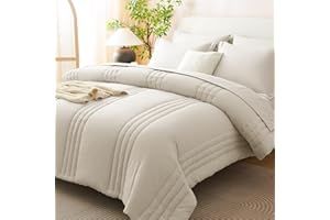 CozyLux Queen Comforter Set - 7 Pieces Bed in a Bag Beige Comforters Queen Size Bed Set, Soft Bedding Set with All Seasons Comforter, Sheets, Pillowcases & Shams