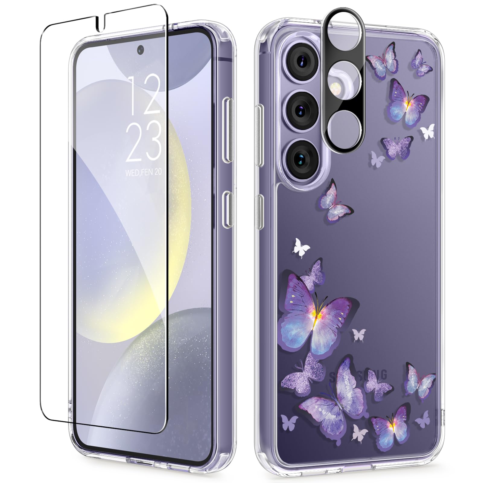 Photo 1 of GVIEWIN Compatible with Samsung Galaxy S24 Plus Case Floral, with Screen & Camera Lens Protector, Hard PC&TPU Bumper Clear Shockproof Protective for S24 Plus Phone Case Women 6.7"(Alluring Butterfly)