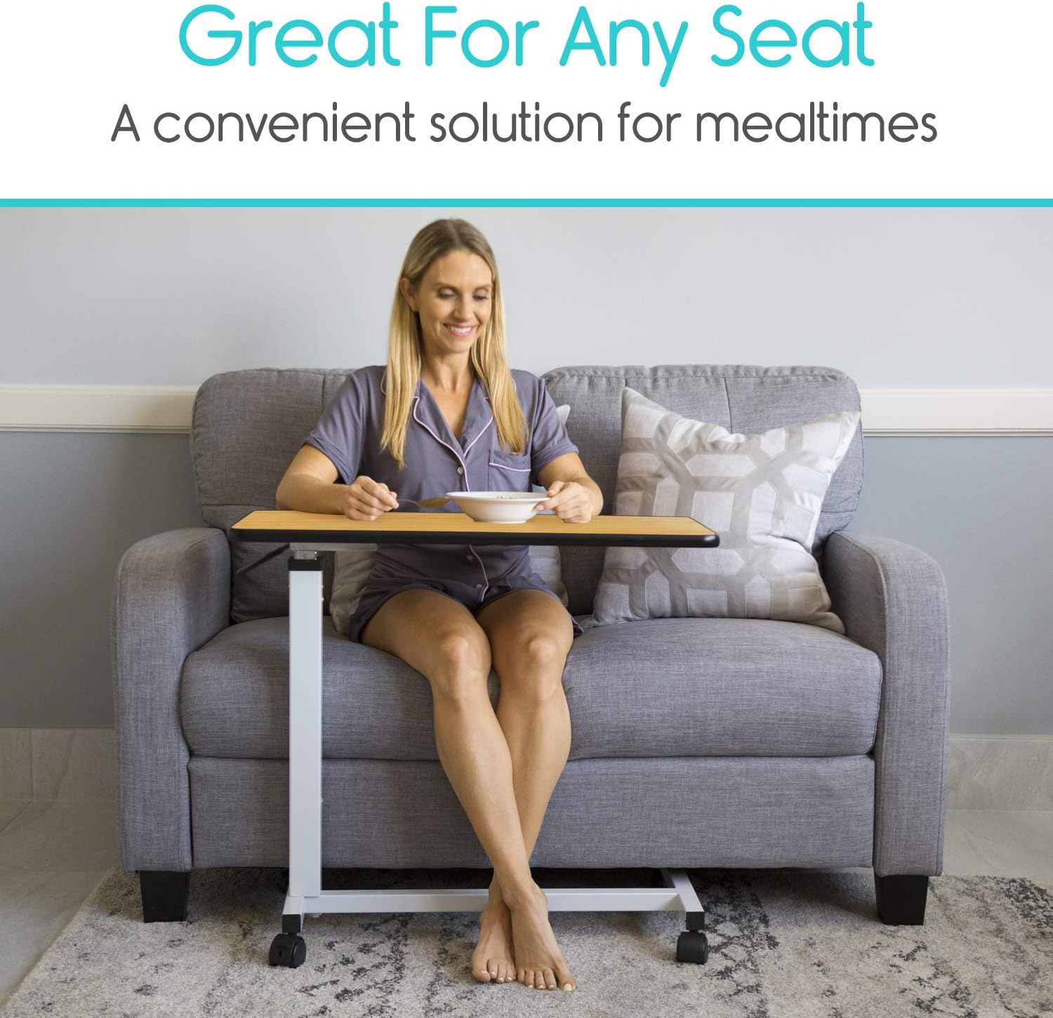 Vive Overbed Table (XL) - Hospital Bed Table - Swivel Wheel Rolling Tray - Adjustable Over Bedside Home Desk - Laptop, Reading, Eating Breakfast Cart Stand - Bedridden, Elderly, Senior Patient Aid: Kitchen & Dining