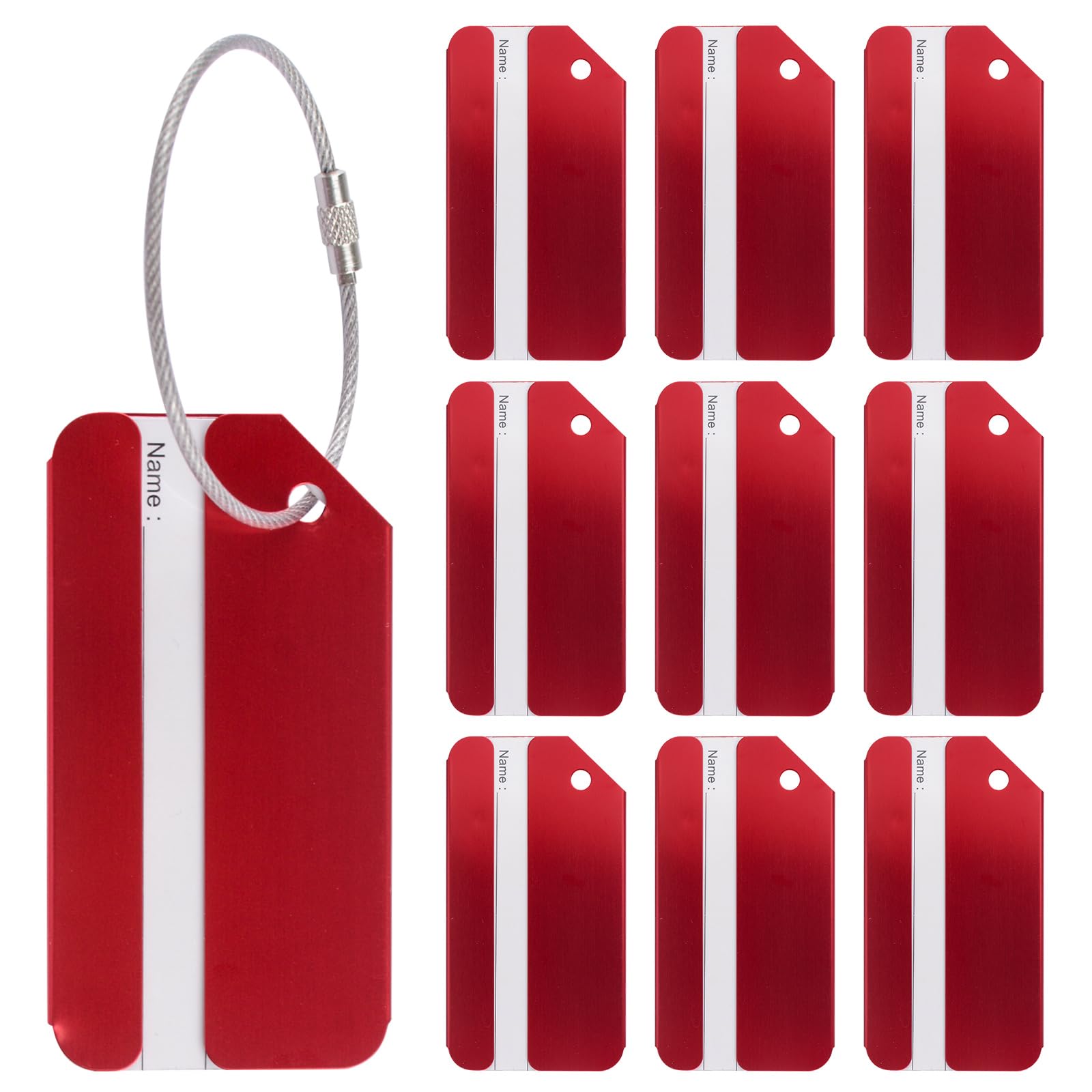WANDIC Luggage Tag, 10pcs Red Aluminum Alloy Travel Bag Tags with Name Id Card, Metal Baggage Suitcases Labels with Key Ring for Travel Business