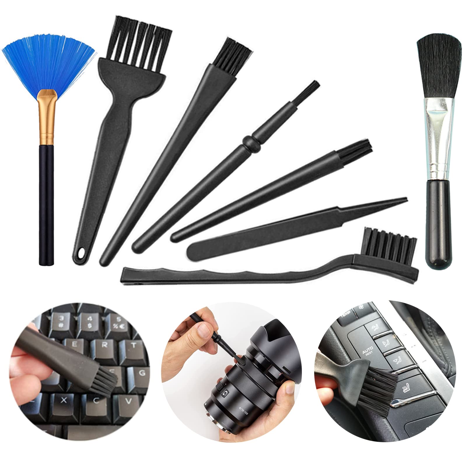mellystore Nylon Anti Static Brushes 8 in 1 ESD Safe Brush Set Keyboard Cleaning Kit Plastic PC Tool for PCB Camera Laptop Mobiles