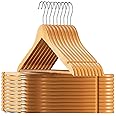 High-Grade Wooden Suit Hangers (20 Pack) - Smooth Finish Solid Wood Coat Hanger with Non Slip Pants Bar, 360° Swivel Hook and