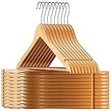 High-Grade Wooden Suit Hangers (20 Pack) - Smooth Finish Solid Wood Coat Hanger with Non Slip Pants Bar, 360° Swivel Hook and