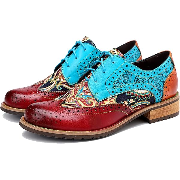 Amazon.com | Women's Perforated Lace-up Wingtip Multicolor