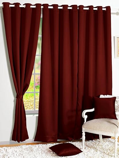 Story@Home Room Darkening Blackout Plain Faux Silk Premium Solid 2 Piece Door Curtain, 7ft, Maroon