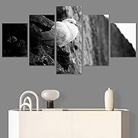 SIGNWIN 5 Panel Canvas Wall Art Bird on Rock for Home Decorations Ready to Hang - 60