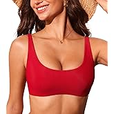 DOBREVA Women's Bikini Top Scoop Neck Bathing Suit Tops Ribbed Padded Adjustable Straps Swimsuit Sports Bra
