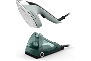 Rowenta 2-in-1 Duo Force Iron and Steamer for Clothes, 1700W Steam Iron, Stainless Steel Soleplate, Ultra-Lightweight, Detachable 13.5-oz Water Tank, Clothes Steamer, Anti-Drip, Black & Green, JR4030