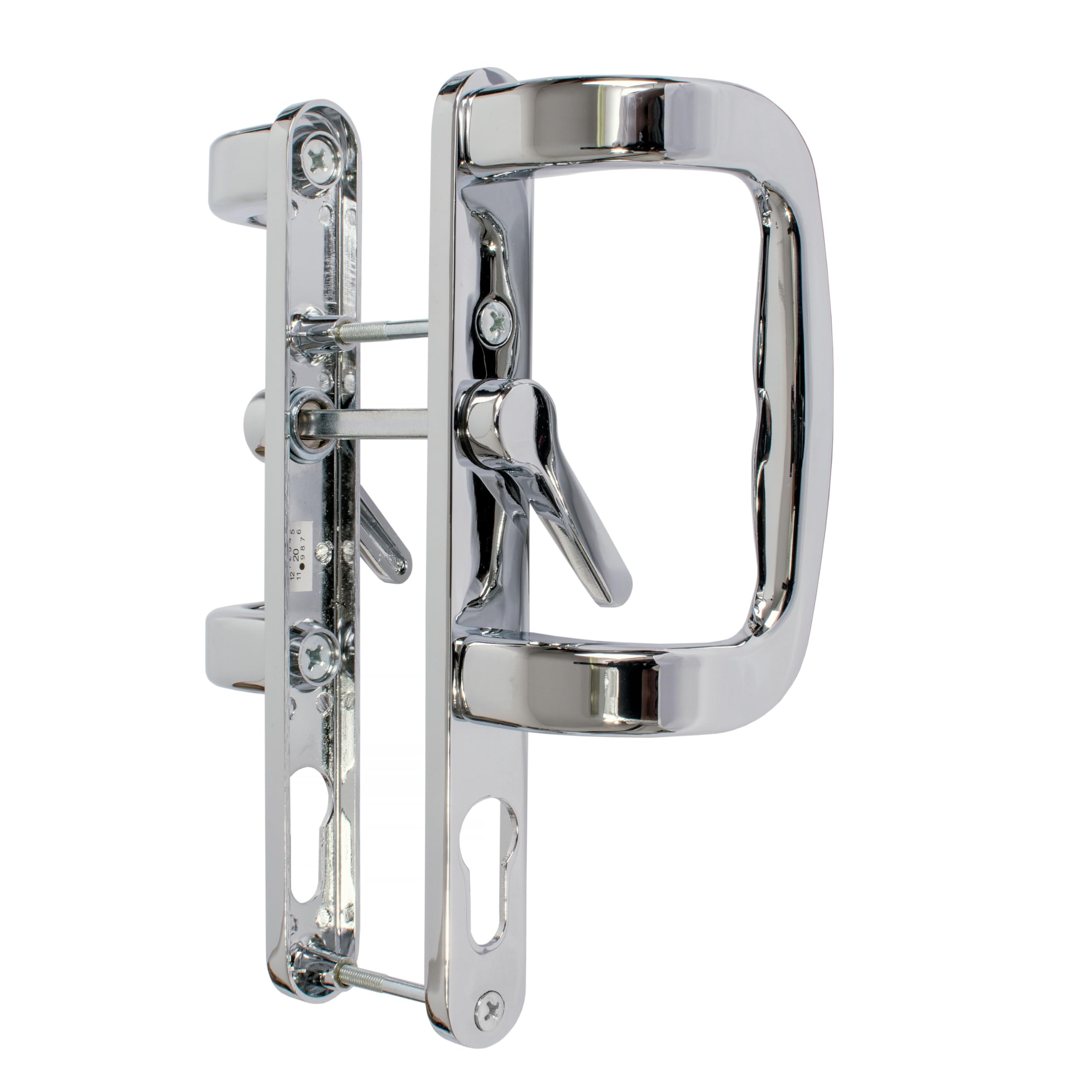 Trojan Sparta 92PZ XL Polished Chrome sliding patio door handles with inline locking lever, and PVD durable finish.