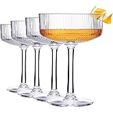 Khen Vintage Art Deco Shatterproof Coupe Martini, Champagne & Cocktail Glasses | Set of 4 | Acrylic Ribbed Glasses 8 oz Ripple Glassware Classic Cocktail Glassware Indoor & Outdoor, European Design