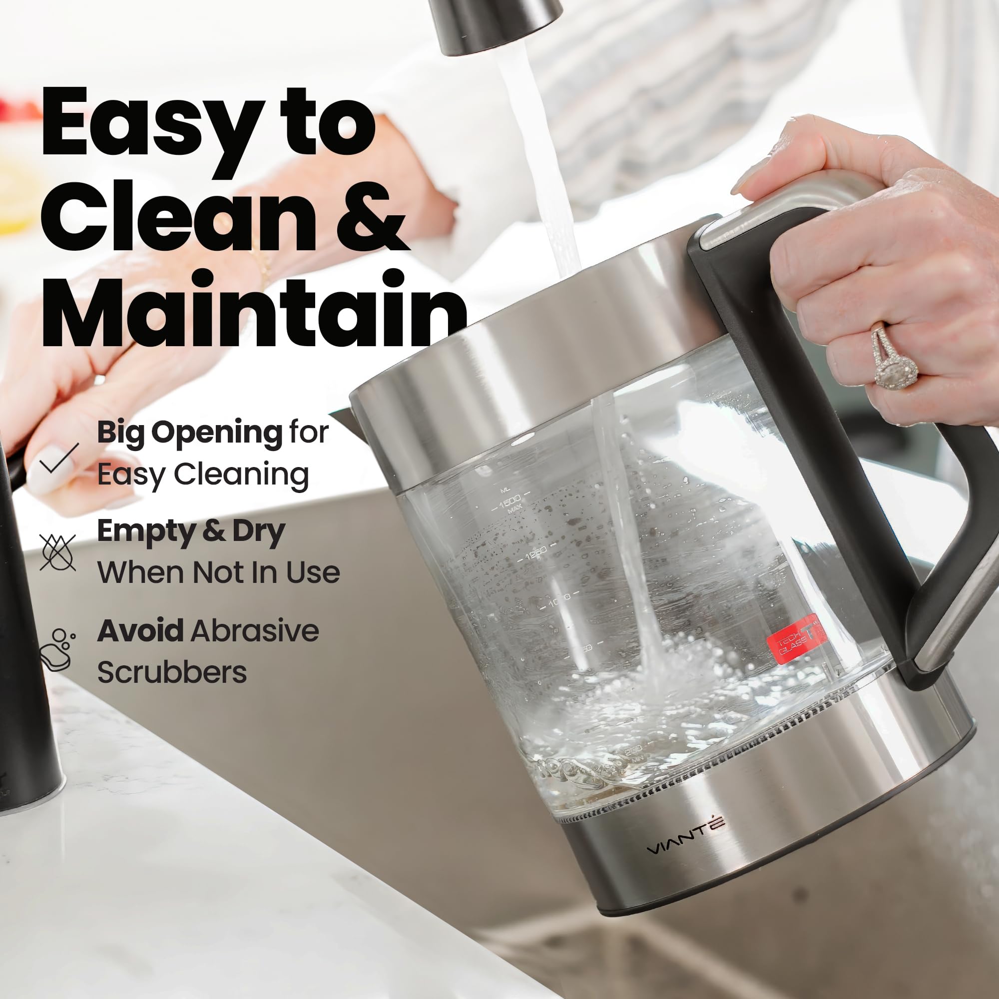 Vianté Electric Kettle With Infuser For Loose Leaf. Hot Tea Maker With Temperature Control And Automatic Shut Off. Tea Kettle With Brewing Programs. 1.5 Liters Capacity - Image 9