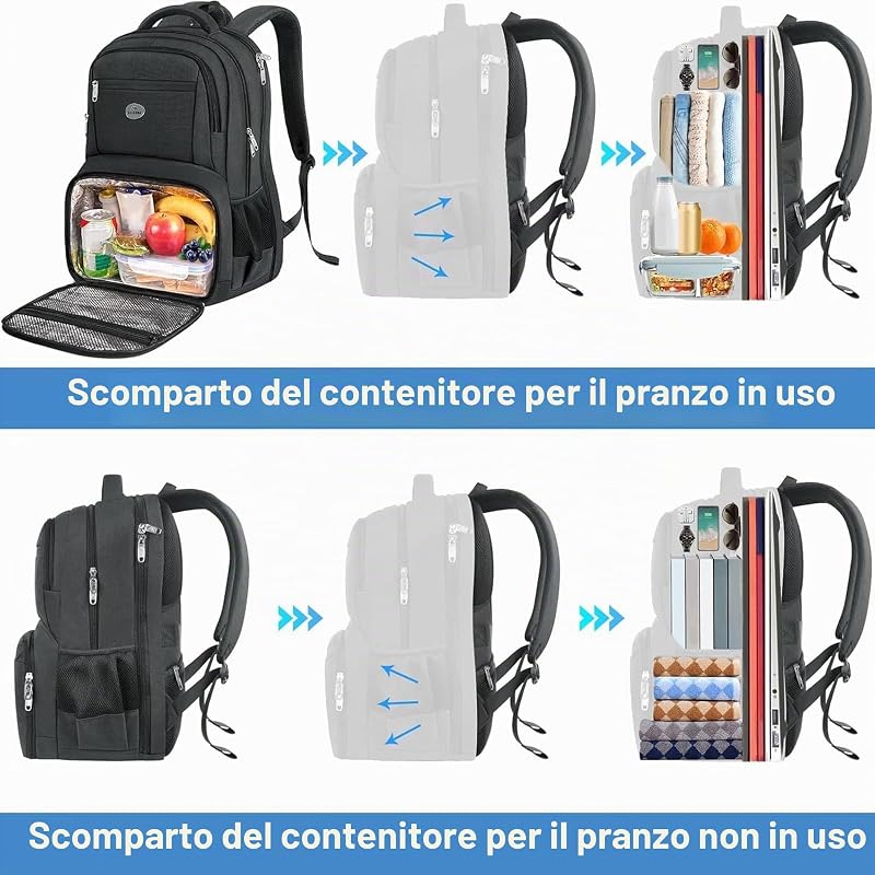 Zaino Porta PC Porta Pranzo Termico, Zaino Lavoro Uomo Donna Grande