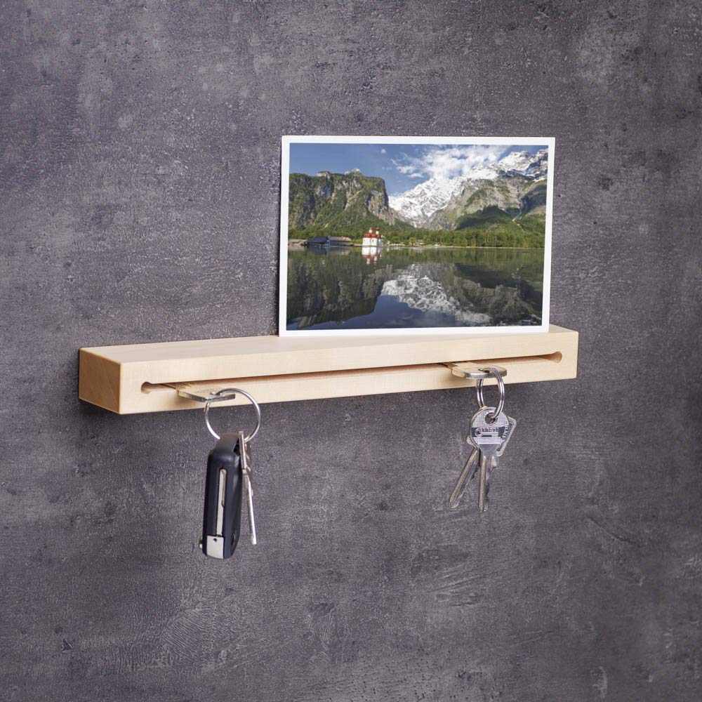 WOODS Wooden Key Holder in 20 cm – Handmade in Bavaria – Maple Key Rack with Shelf and Groove