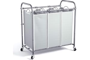 ROMOON Laundry Sorter, 3 Section Heavy Duty Laundry Hamper with Wheels and Removable Liners, Space-Saving Organizer for Laundry Room, Apartment, Dorm, Closet Storage (Gray)