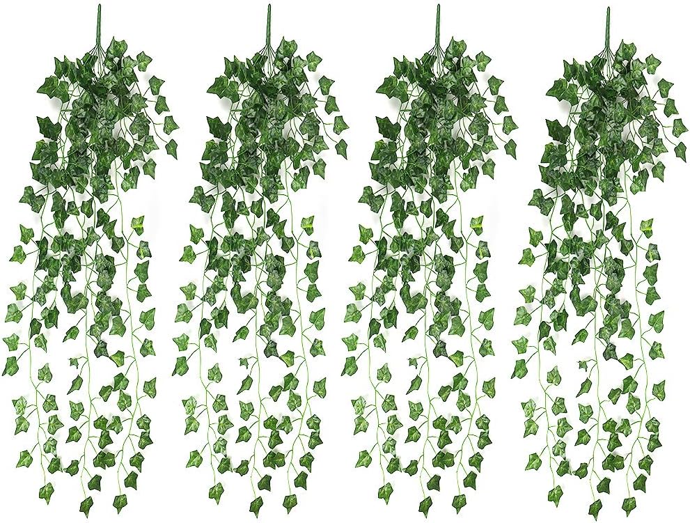 VAlinks 4 Bunchs Artificial Hanging Plants Ivy Vine Greenery Fake Plastic Plant Leaves for Wall Decoration Outdoor Wedding Party Decor (Ivy)
