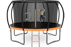 Zevemomo 8FT 10FT 12FT 14FT 16FT Trampoline Outdoor, Trampolines for Kids & Adults, Pumpkin Trampolines with Safety Net, Ladder, Coating Metal Frame, ASTM Approved Large Backyard Trampoline for Kids