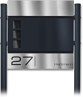 Metzler Standbriefkasten mit Edelstahl-Namensschild Cube - Design Briefkasten inkl. Zeitungsfach & Gravur - Briefkasten mit Fenster - Postkasten, Größe: 37 x 37 x 10,5 cm - Höhe 120 cm