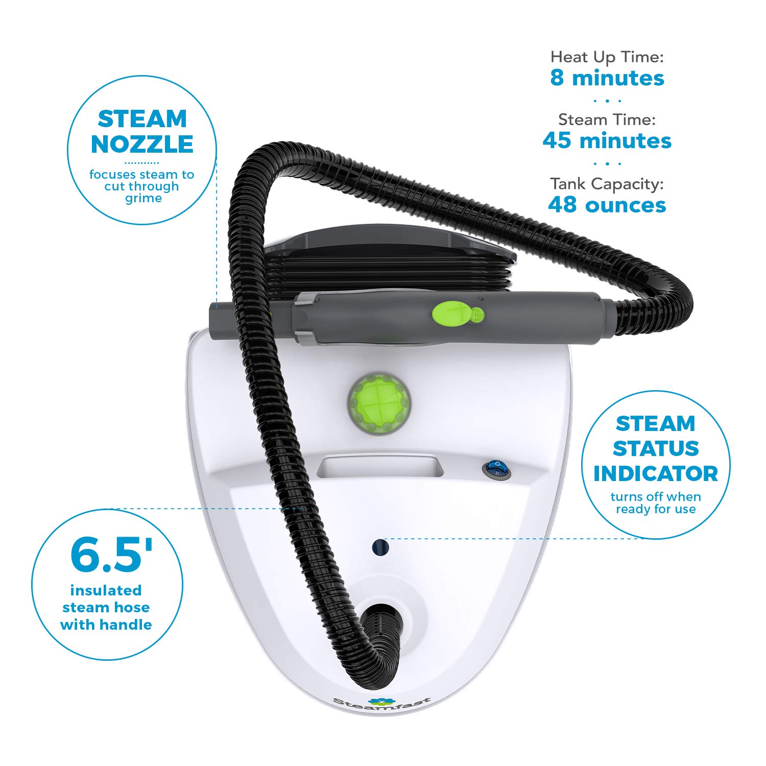 Steamfast Canister Cleaner with 15 Accessories-All-Natural, Chemical-Free Pressurized Steam Cleaning for Most Floors, 64 inches, White & Replacement Microfiber Mop Pad SF-275/SF-370 and McCulloch